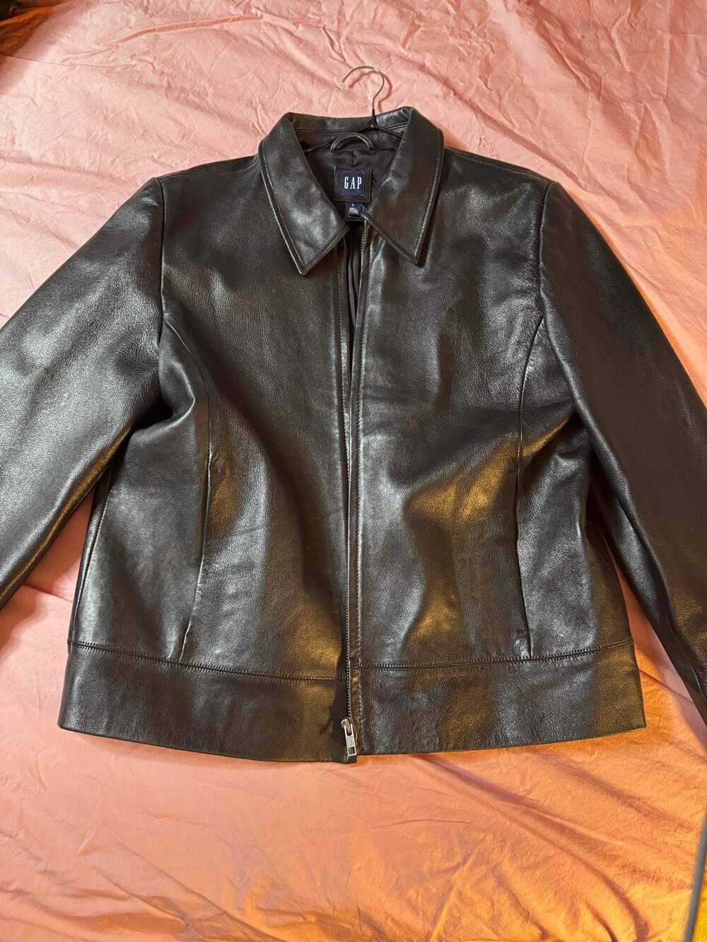 Gap Soft Black Genuine Leather Zip Up Minimalist Jacket Size L